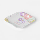 Cute Colorful Sprinkle Donuts First Birthday Papieren Bordje (Gebogen)
