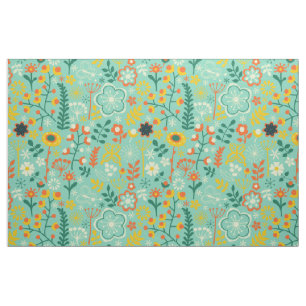 Cute Colorful Stylied Retro Flowers Pattern Stof