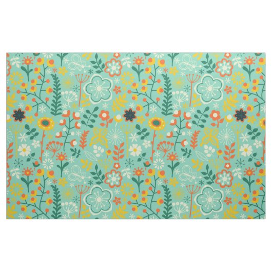 Cute Colorful Stylied Retro Flowers Pattern Stof (Fat Quarter)