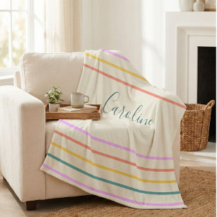 Cute Colorful Summer Stripes Personalized Fleece Deken