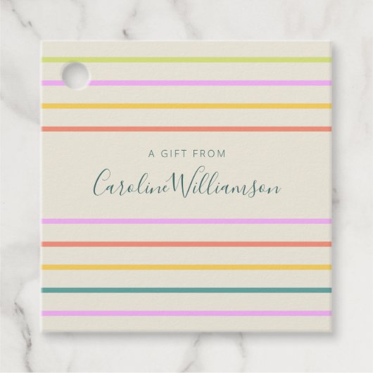 Cute Colorful Summer Stripes Personalized Gift Lab Bedankjes Labels (Voorkant)