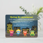 Cute Colorful Superheld Birthday Party for Kids Kaart (Staand voorkant)