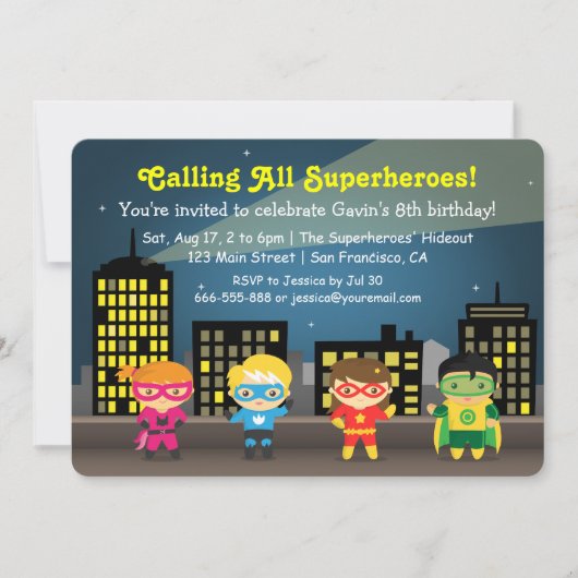 Cute Colorful Superheld Birthday Party for Kids Kaart (Voorkant)