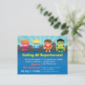 Cute Colorful Superheld Birthday Party Kaart (Staand voorkant)
