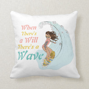 Cute Colorful Surfer Girl Fun Inspirerend Quote Kussen