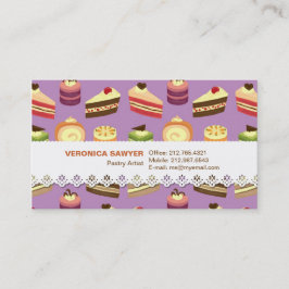 Cute & Colorful Tea Cakes Illustrated Pattern Visitekaartje