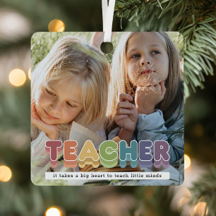 Cute Colorful Teacher-foto Kerstmis Metalen Ornament