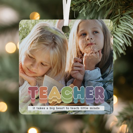 Cute Colorful Teacher-foto Kerstmis Metalen Ornament