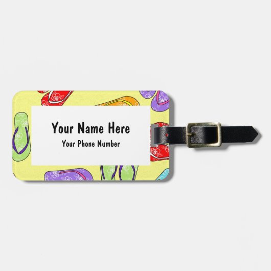 Cute Colorful Teenslippers Print - Geel Bagagelabel (Voorkant horizontaal)