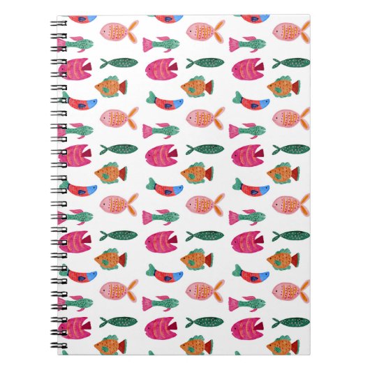Cute Colorful Tiny Fish Drawing Seamless Pattern Notitieboek (Voorkant)