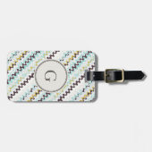 Cute colorful turkooizen abstract patroonmonogram bagagelabel (Voorkant horizontaal)