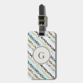 Cute colorful turkooizen abstract patroonmonogram bagagelabel (Voorkant verticaal)