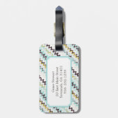 Cute colorful turkooizen abstract patroonmonogram bagagelabel (Achterkant verticaal)