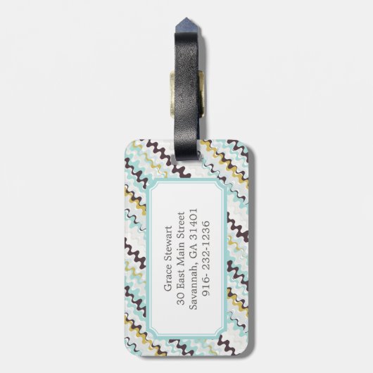 Cute colorful turkooizen abstract patroonmonogram bagagelabel (Achterkant verticaal)