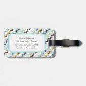 Cute colorful turkooizen abstract patroonmonogram bagagelabel (Achterkant horizontaal)