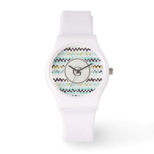 Cute colorful turkooizen abstract patroonmonogram horloge