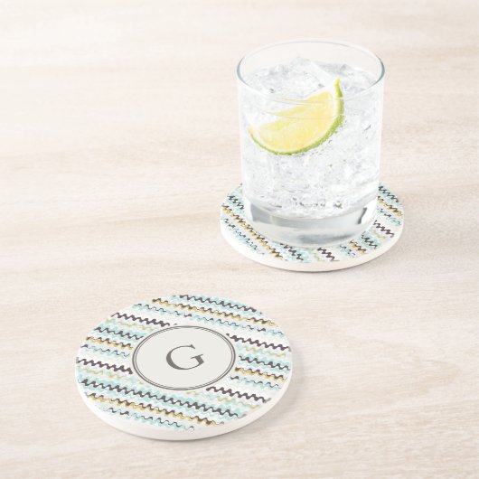 Cute colorful turkooizen abstract patroonmonogram zandsteen onderzetter (Zijkant)