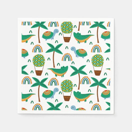 Cute Colorful Turtle Alligator Rainbow Patroon Servet (Voorkant)