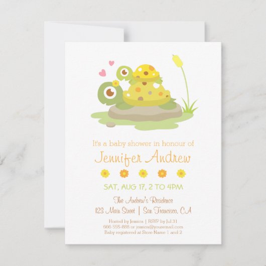 Cute Colorful Turtle Baby Shower Invitations Kaart (Voorkant)