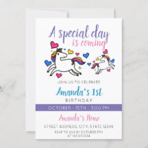 Cute Colorful Unicorn 1st Birthday