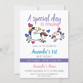 Cute Colorful Unicorn 1st Birthday Kaart