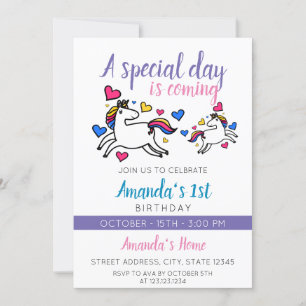 Cute Colorful Unicorn 1st Birthday Kaart