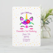 Cute Colorful Unicorn Birthday Invitation Kaart (Staand voorkant)