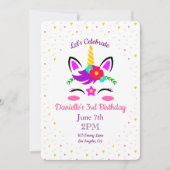 Cute Colorful Unicorn Birthday Invitation Kaart (Voorkant)