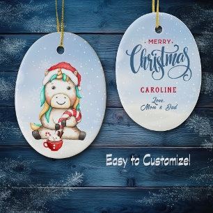 Cute Colorful Unicorn Candy Cane Kinder Keramisch Ornament