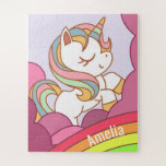 Cute Colorful Unicorn en Rainbow Art Girl's Name Legpuzzel<br><div class="desc">Schattige eenhoorn- en regenboogkunst gepersonaliseerde puzzel voor kinderen.</div>