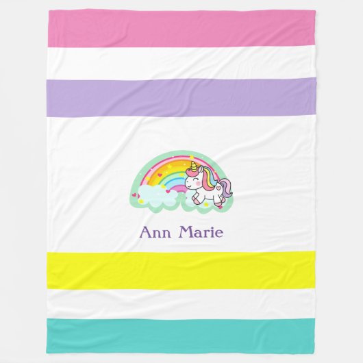 Cute Colorful Unicorn Fleece Blanket (Voorkant)
