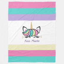 Cute Colorful Unicorn Fleece Blanket
