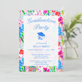 Cute colorful waterverf bloemen graduparty kaart (Staand voorkant)