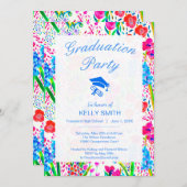 Cute colorful waterverf bloemen graduparty kaart (Voorkant / Achterkant)