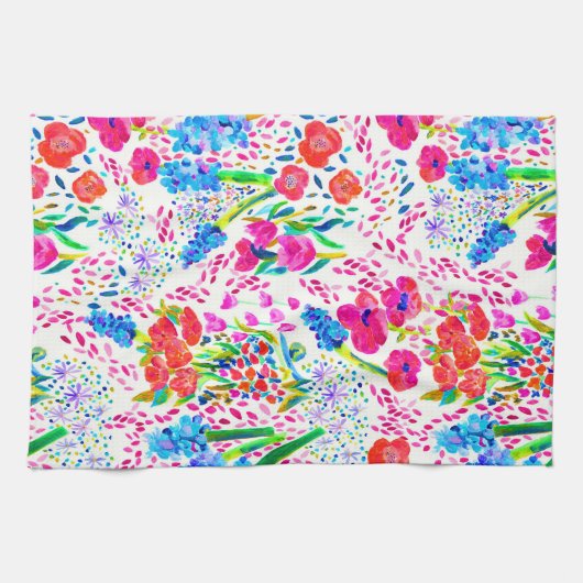 Cute colorful waterverf bloemen patroon theedoek (Horizontaal)