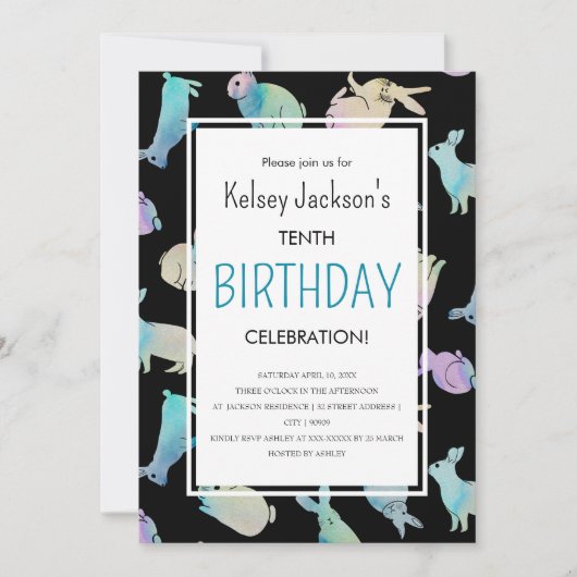 Cute Colorful Waterverf Bunny Rabbit Sjabloon Kaart (Voorkant)