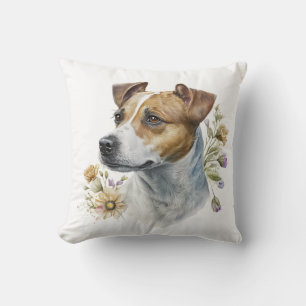 Cute Colorful Waterverf Floral Jack Russell Dog Kussen