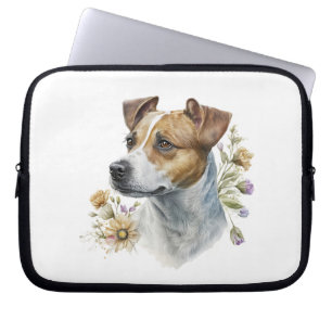 Cute Colorful Waterverf Floral Jack Russell Dog Laptop Sleeve