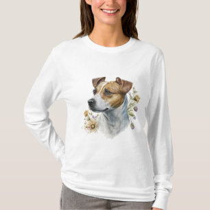 Cute Colorful Waterverf Floral Jack Russell Dog T-shirt
