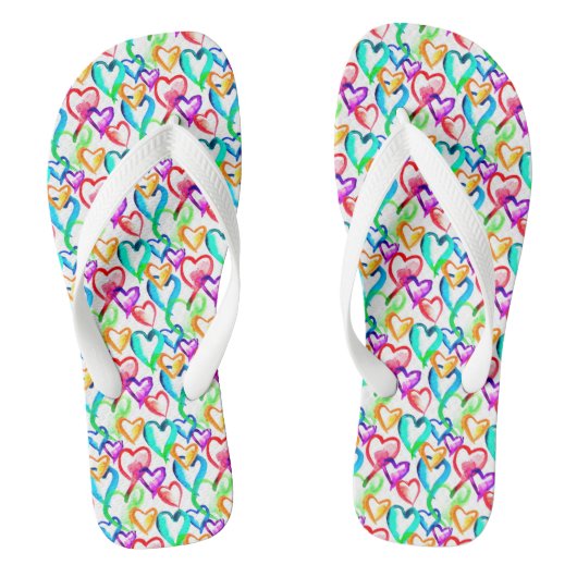 Cute colorful waterverf harten teenslipper patroon teenslippers (Voetbed)
