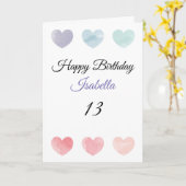 Cute Colorful Waterverf Hearts Set 13th Birthday Kaart (Gele Bloem)
