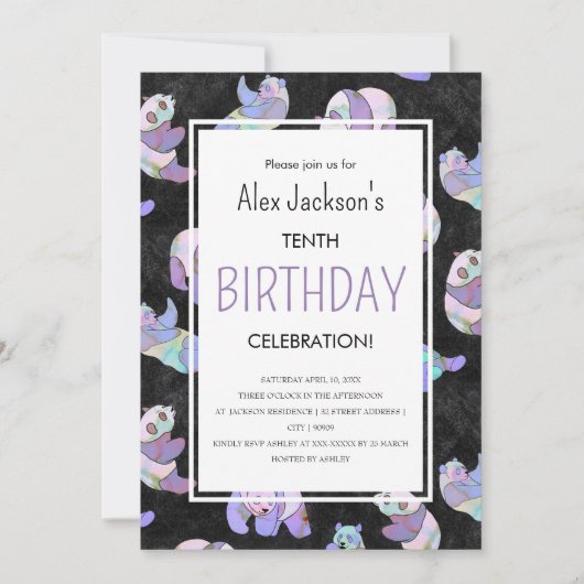 Cute Colorful Waterverf Panda Beer Sjabloon Kaart (Voorkant)