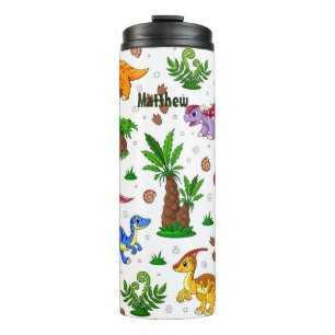 Cute Colorful Waterverf Pattern Greenery Dinosaur Thermosbeker
