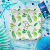 Cute Colorful Waterverf Pattern Oerwoud Dinosaur Papieren Bordje (Feest)