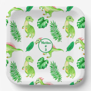 Cute Colorful Waterverf Pattern Oerwoud Dinosaur Papieren Bordje