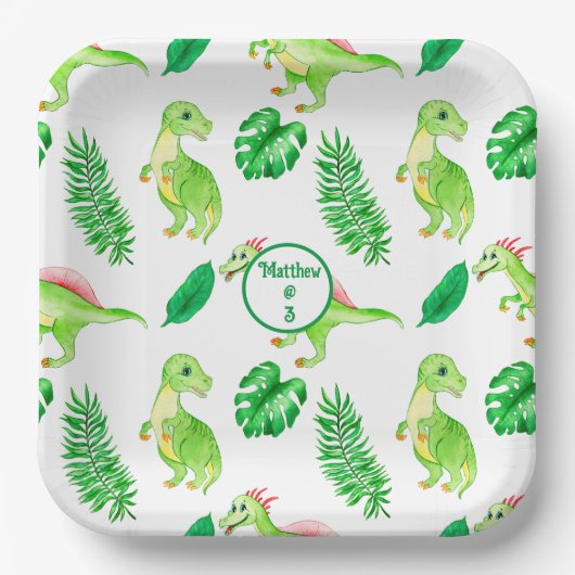 Cute Colorful Waterverf Pattern Oerwoud Dinosaur Papieren Bordje (Voorkant)