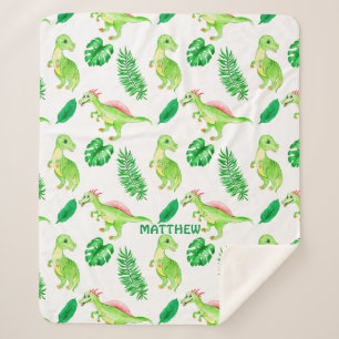 Cute Colorful Waterverf Pattern Oerwoud Dinosaur Sherpa Deken