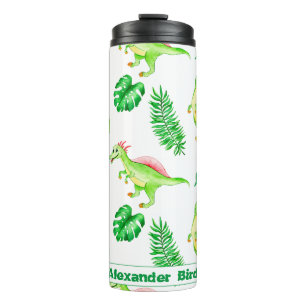 Cute Colorful Waterverf Pattern Oerwoud Dinosaur Thermosbeker
