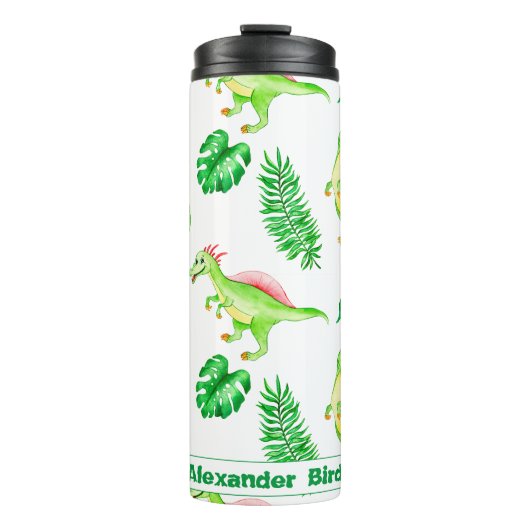 Cute Colorful Waterverf Pattern Oerwoud Dinosaur Thermosbeker (Voorkant)