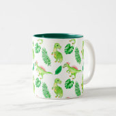 Cute Colorful Waterverf Pattern Oerwoud Dinosaur Tweekleurige Koffiemok (Voorkant rechts)
